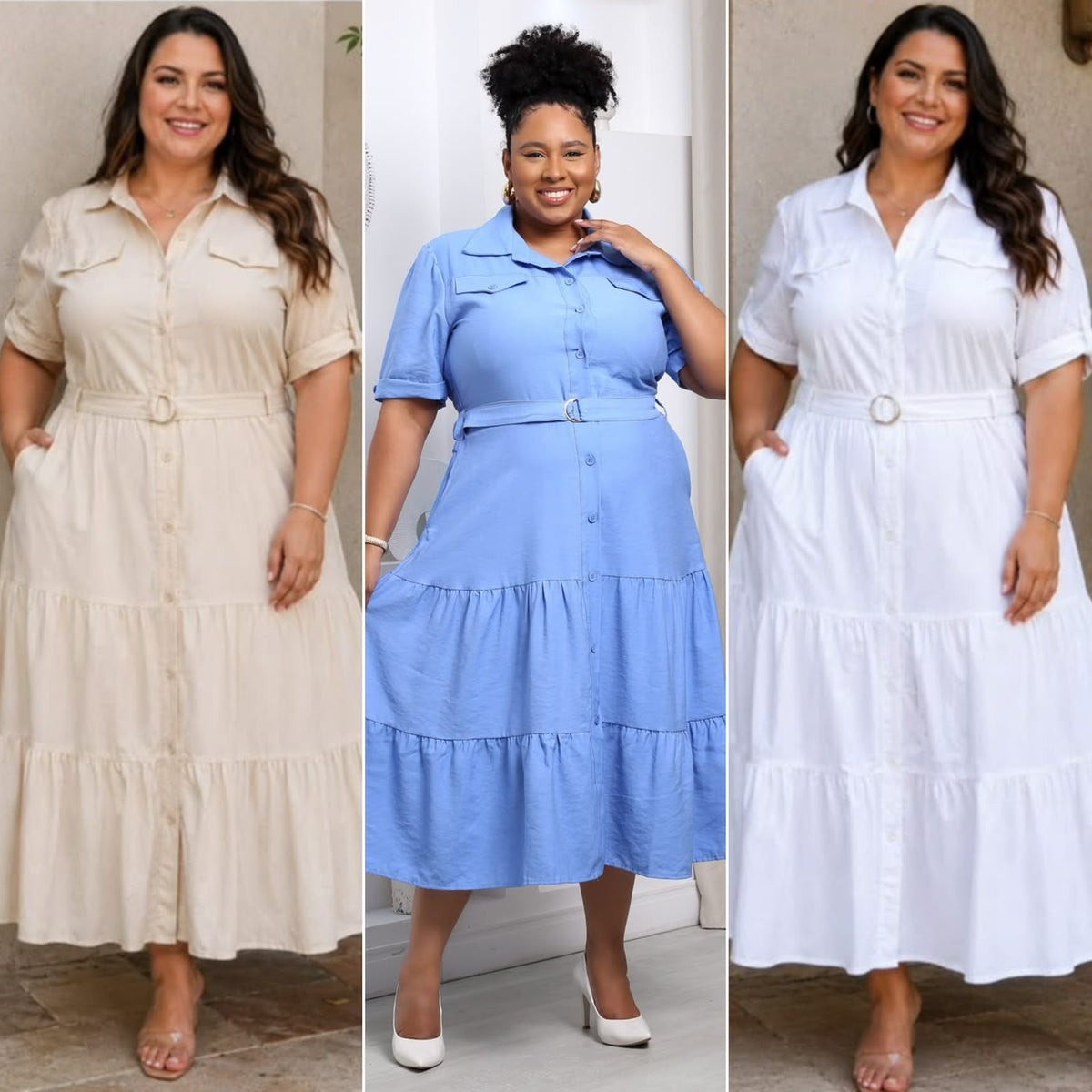 Vestido Midi Plus Size com Bolso Sensorial