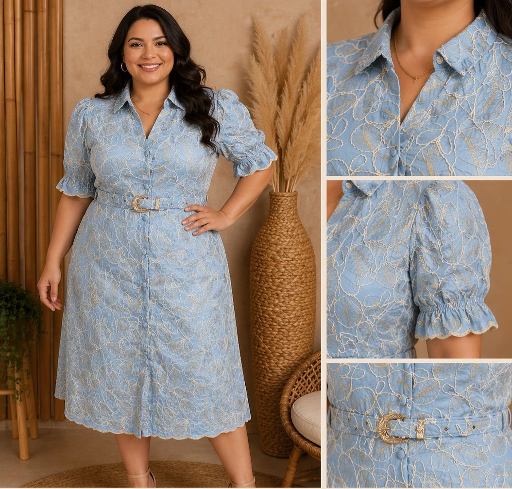 Chamise Plus Size Guipir com Cinto Forrado – Laise Bordado Guipir
