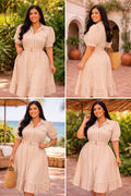 Vestido Midi Plus Size Listrado com Cinto Forrado – Tecido Flame