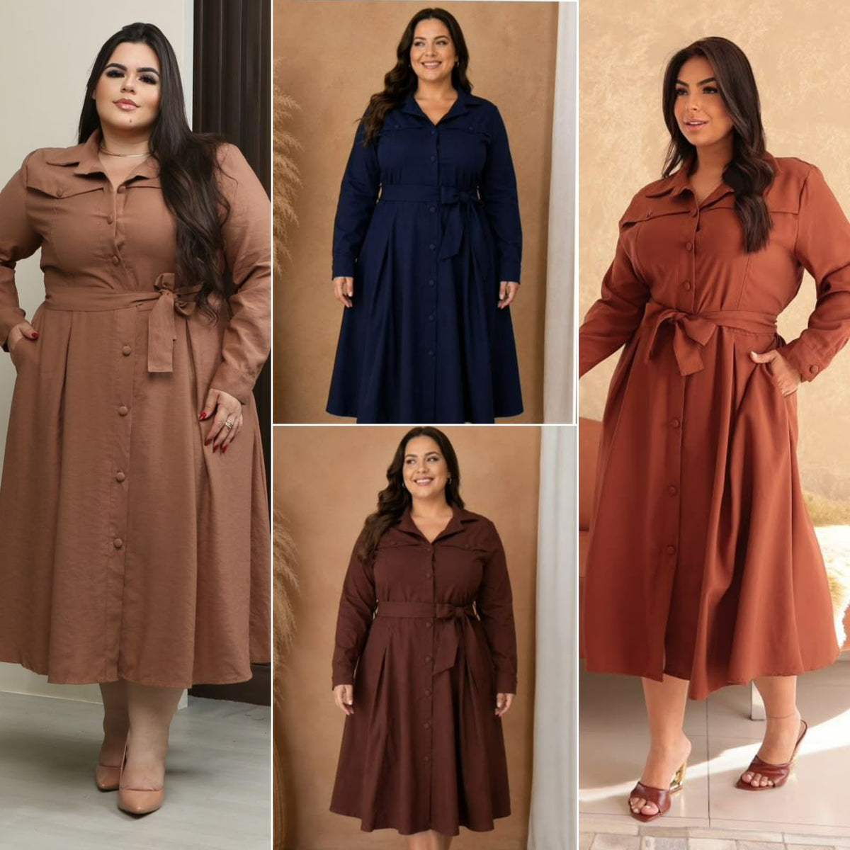 Chamise Plus Size de Manga Longa com Cinto e Bolso – Tecido Sensorial