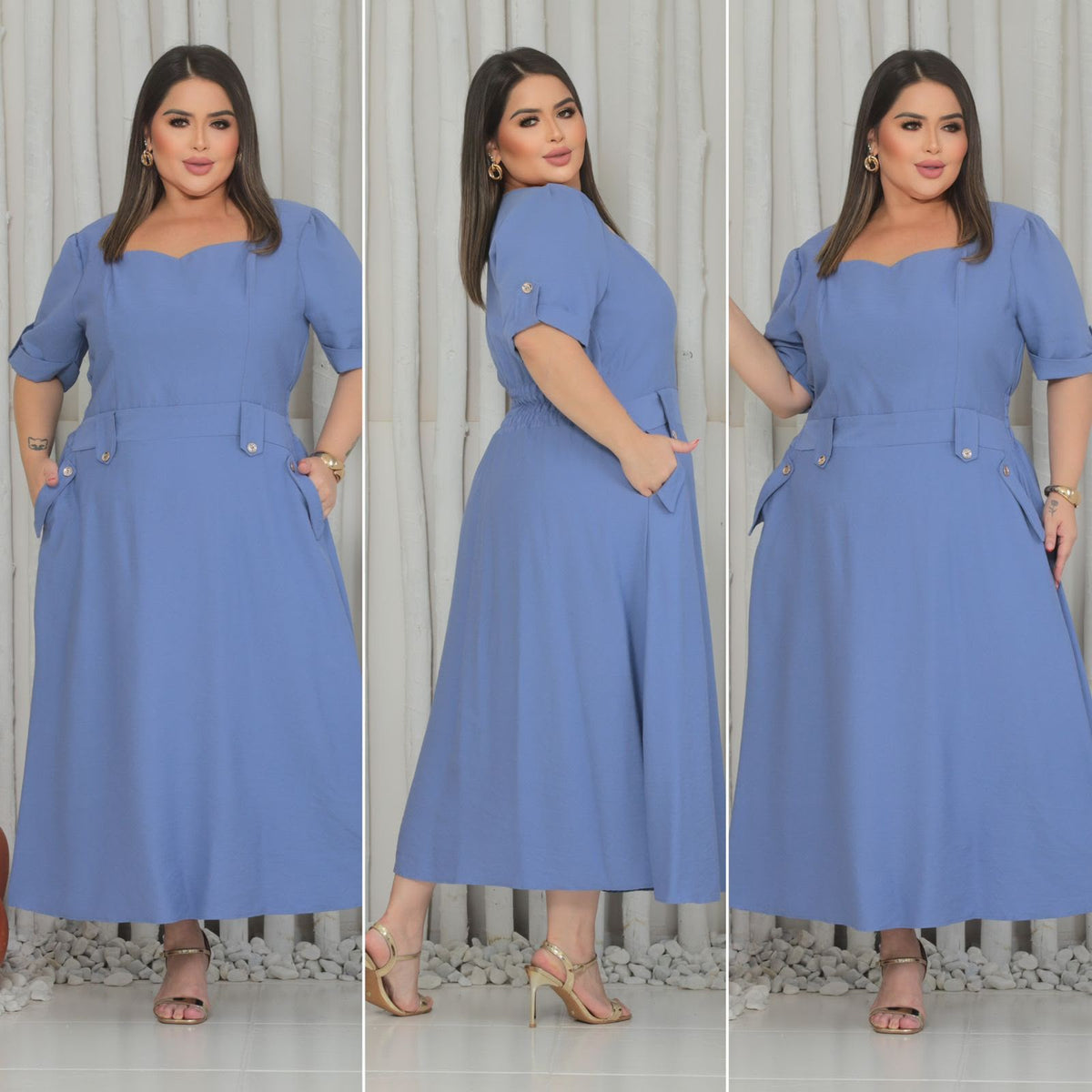 Vestido Midi Plus Size com Bolso – Tecido Sensorial