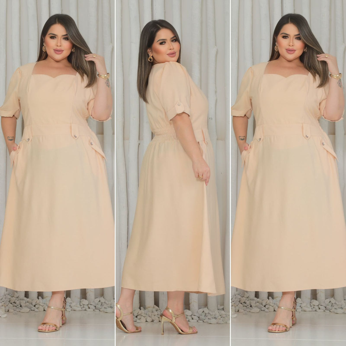 Vestido Midi Plus Size com Bolso – Tecido Sensorial
