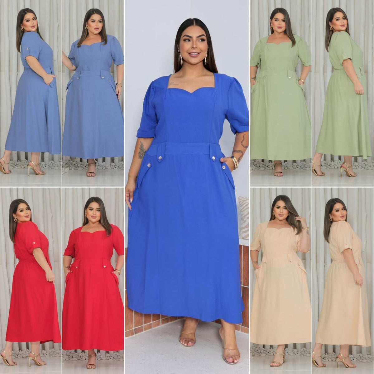 Vestido Midi Plus Size com Bolso – Tecido Sensorial