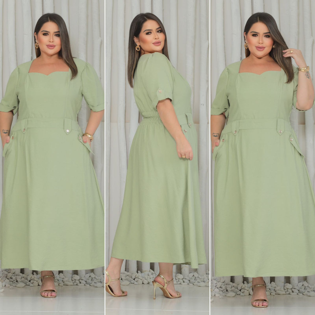 Vestido Midi Plus Size com Bolso – Tecido Sensorial