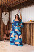 Vestido Longo Plus Size com Barrado e Manga Longa – Tecido Viscolinho