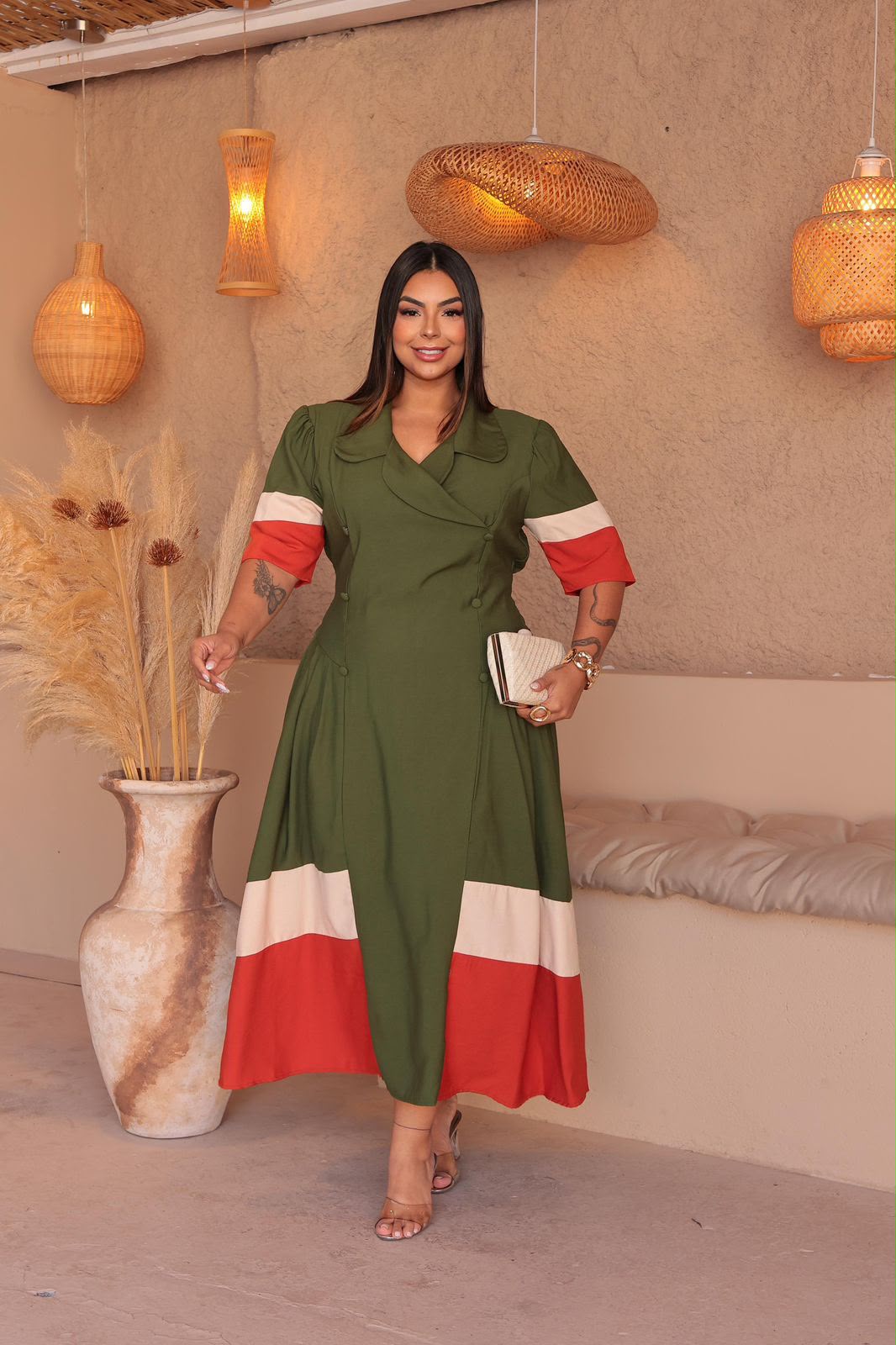 Vestido Midi Plus Size Bicolor – Tecido Sensorial