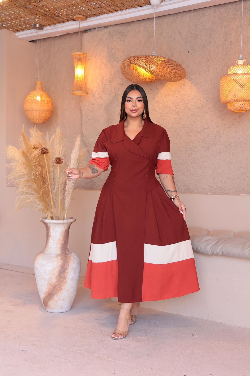 Vestido Midi Plus Size Bicolor – Tecido Sensorial