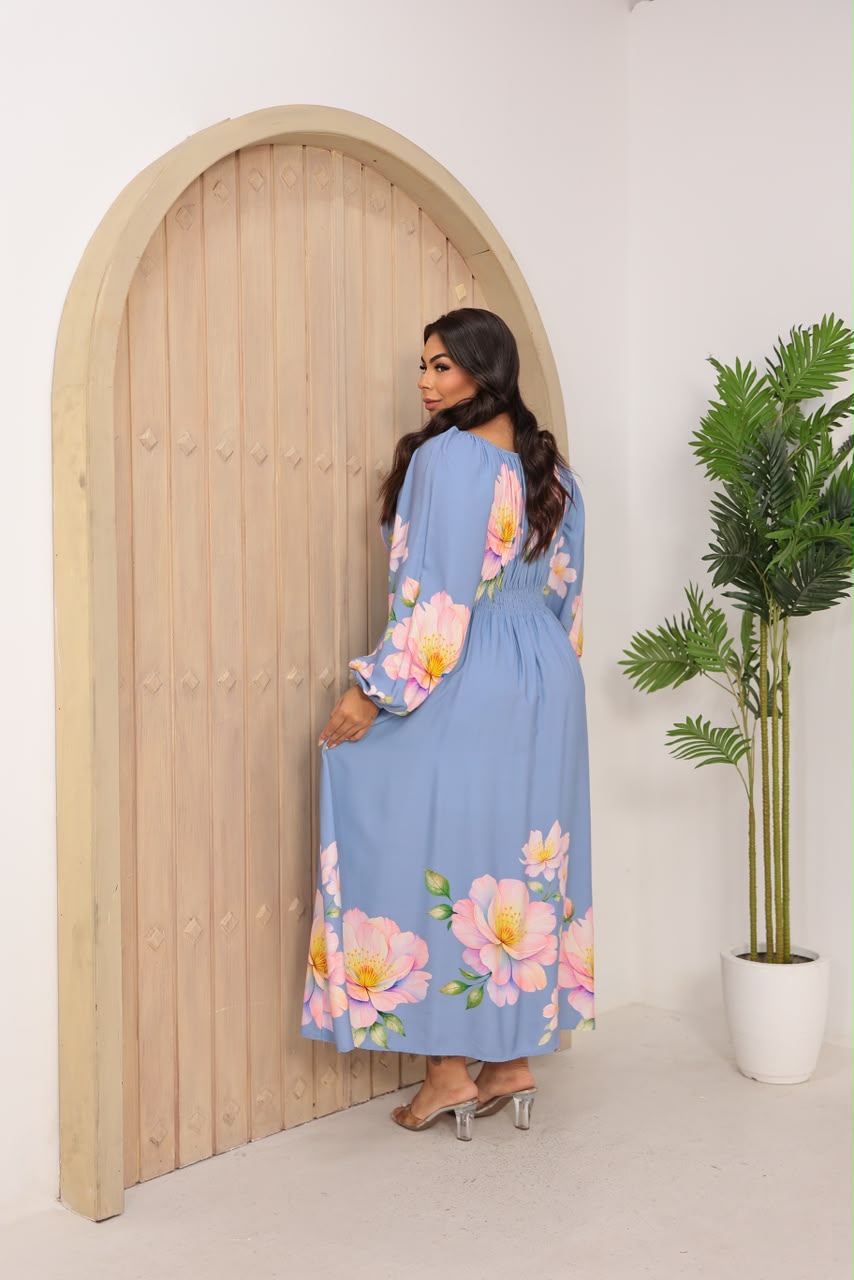 Vestido Longo Plus Size de Manga Longa - Tecido Jacquard