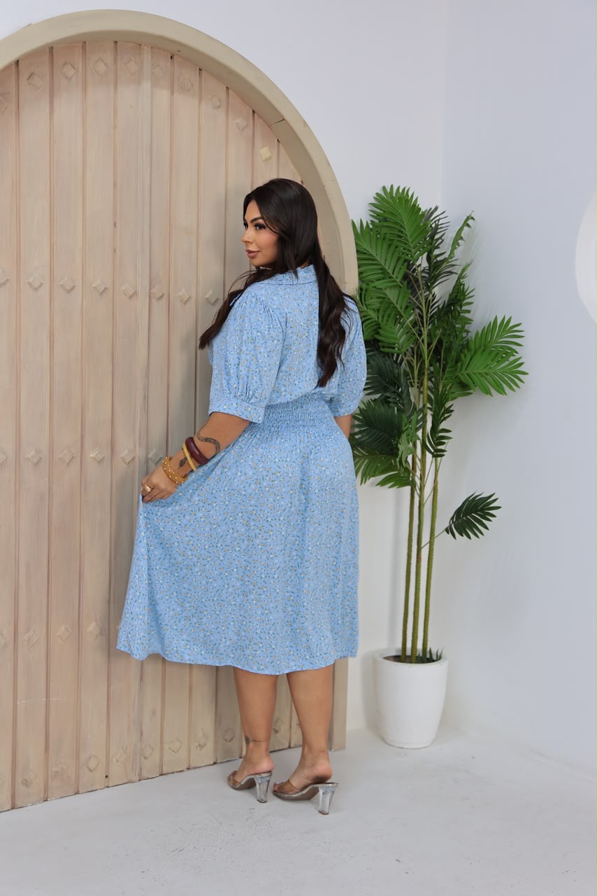 Chemise Plus Size com Estampa Floral e Detalhe na Cintura - Tecido Viscomida