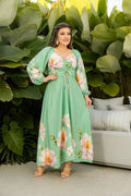 Vestido Longo de Manga Longa - Tecido Jacquard