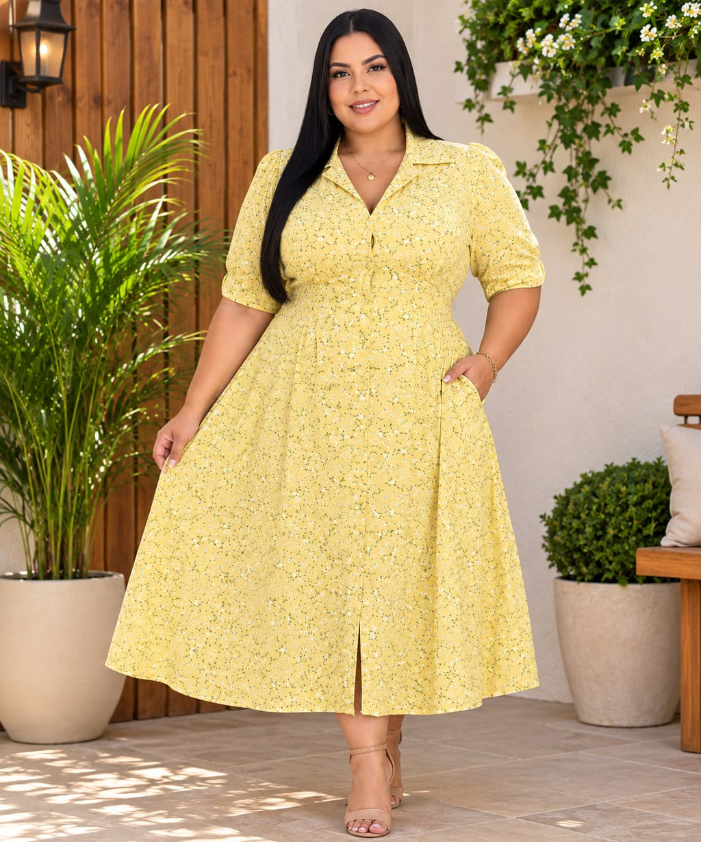 Chemise Plus Size Floral com Detalhe na Cintura - Tecido Viscomida