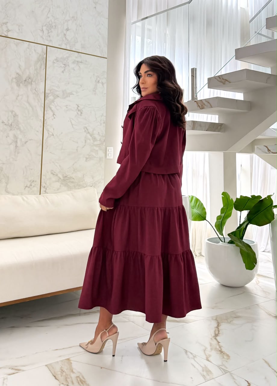 Conjunto de 2 Peças com Blusa de Manga Curta e Vestido - Tecido Sensorial