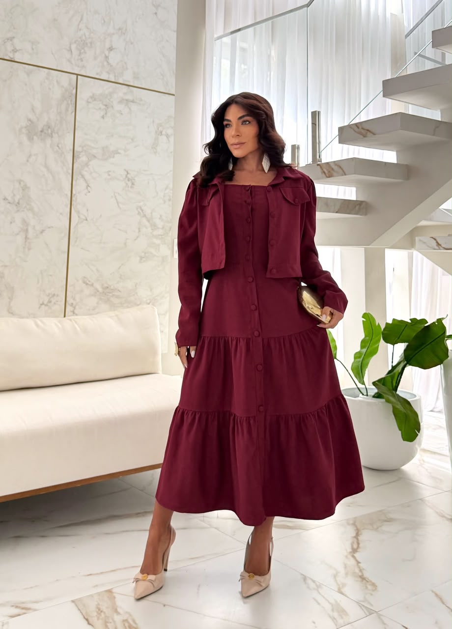 Conjunto de 2 Peças com Blusa de Manga Curta e Vestido - Tecido Sensorial