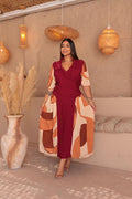 Vestido Midi Plus Size Bicolor Estampado - Tecido Sensorial