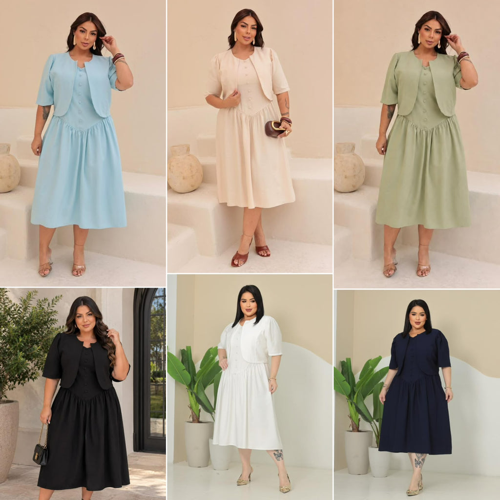 Conjunto Plus Size de 2 Peças com Vestido e Blusa - Tecido Sensorial