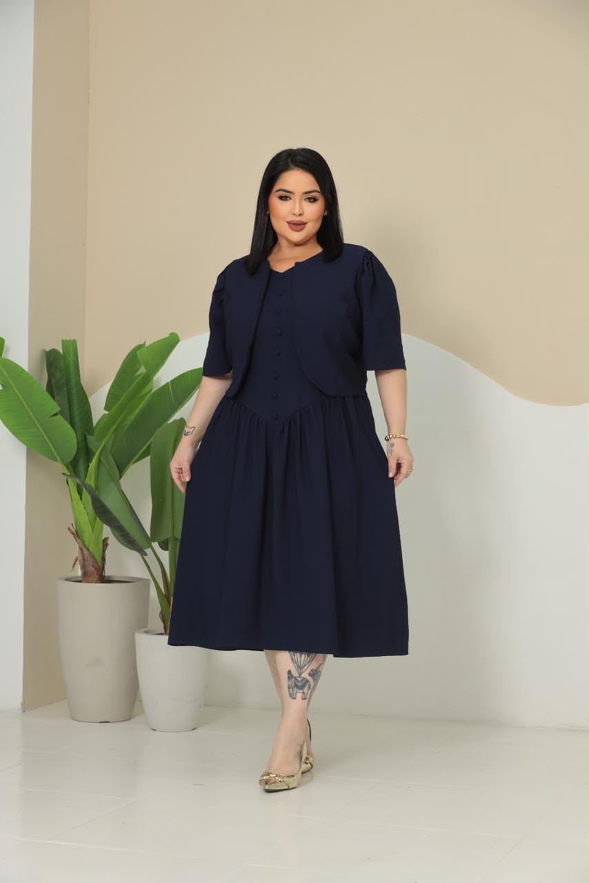 Conjunto Plus Size de 2 Peças com Vestido e Blusa - Tecido Sensorial