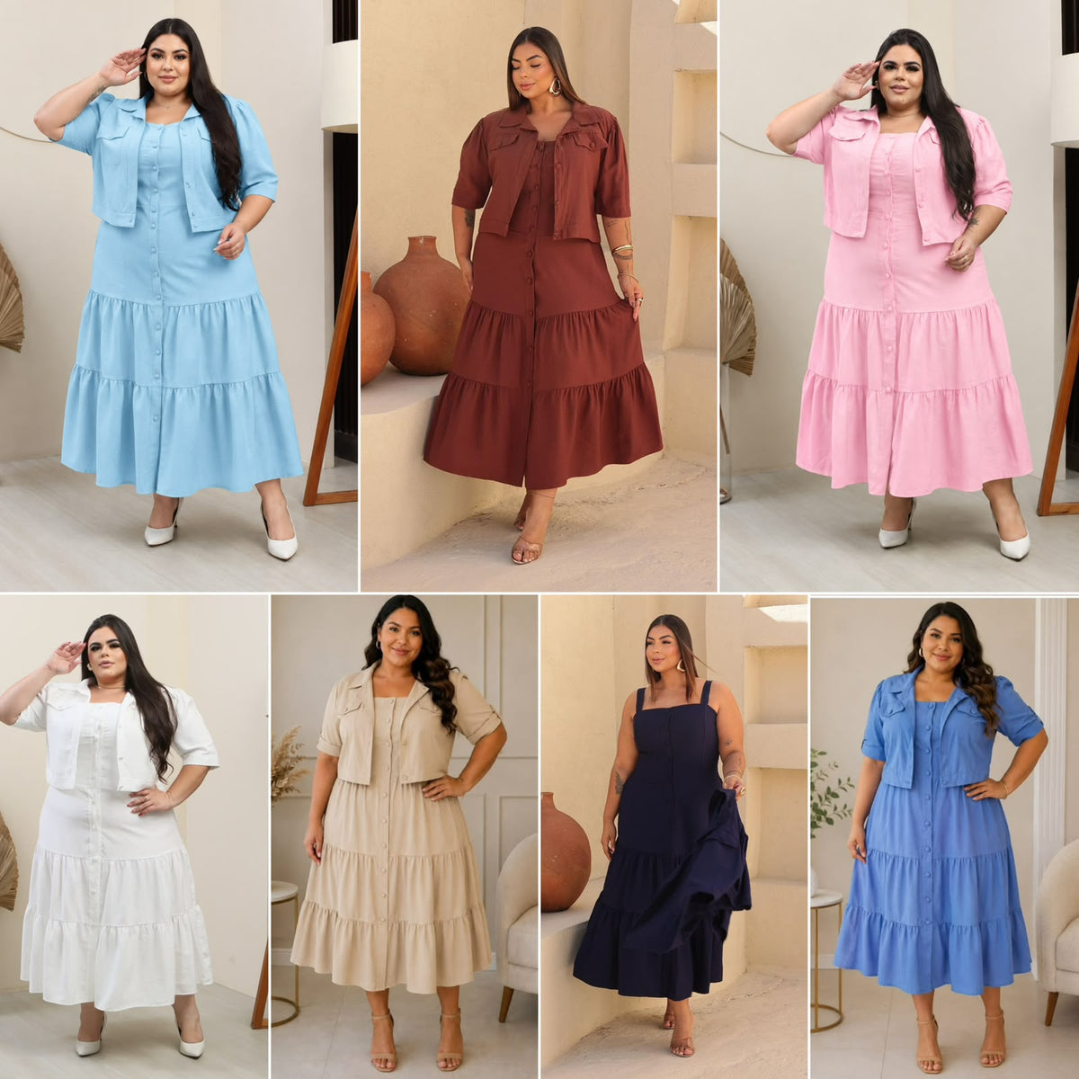 Conjunto Plus Size de 2 Peças com Blusa de Manga Curta e Vestido - Tecido Sensorial
