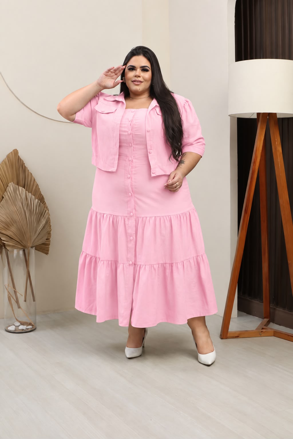 Conjunto Plus Size de 2 Peças com Blusa de Manga Curta e Vestido - Tecido Sensorial