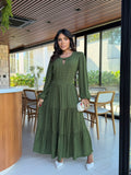 Vestido Longo com Detalhes na Frente - Crepe Twill e Viscolinho Sarjado