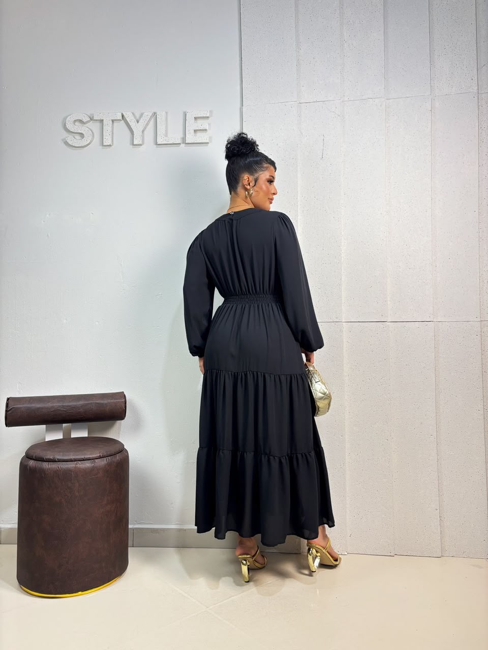 Vestido Longo com Detalhes na Frente - Crepe Twill e Viscolinho Sarjado