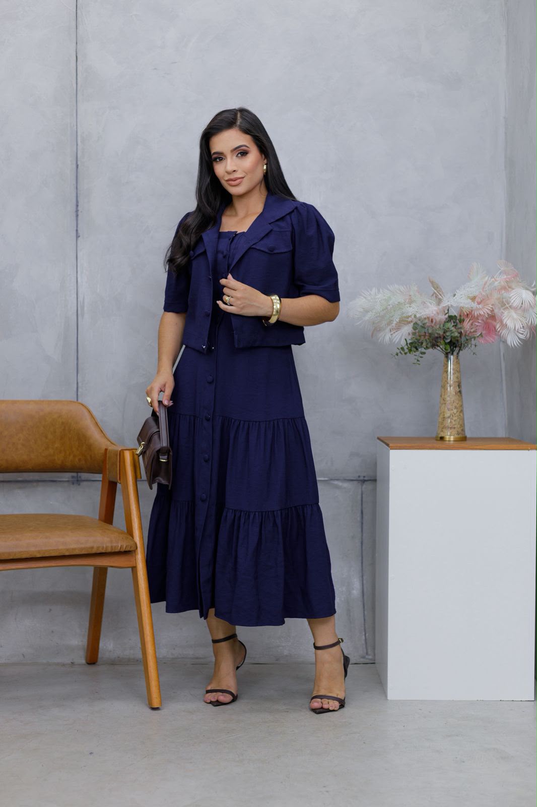 Conjunto de 2 Peças com Blusa de Manga Curta e Vestido - Tecido Sensorial