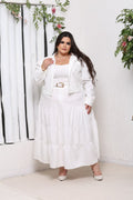 Conjunto Plus Size de Blusa Manga Longa e Saia com Cinto – Tecido Sensorial Marrant