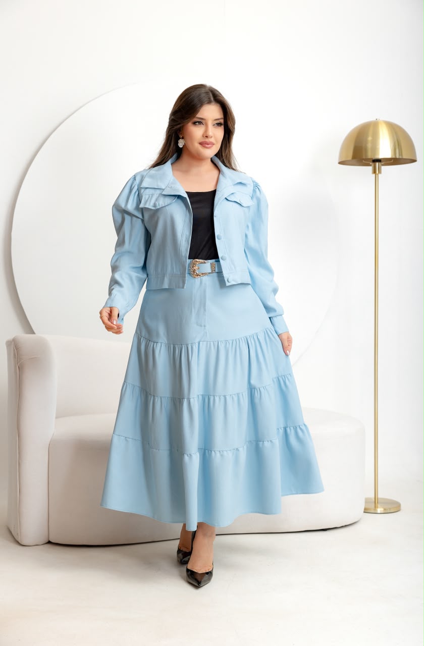 Conjunto Feminino de Blusa Manga Longa e Saia com Cinto – Tecido Sensorial